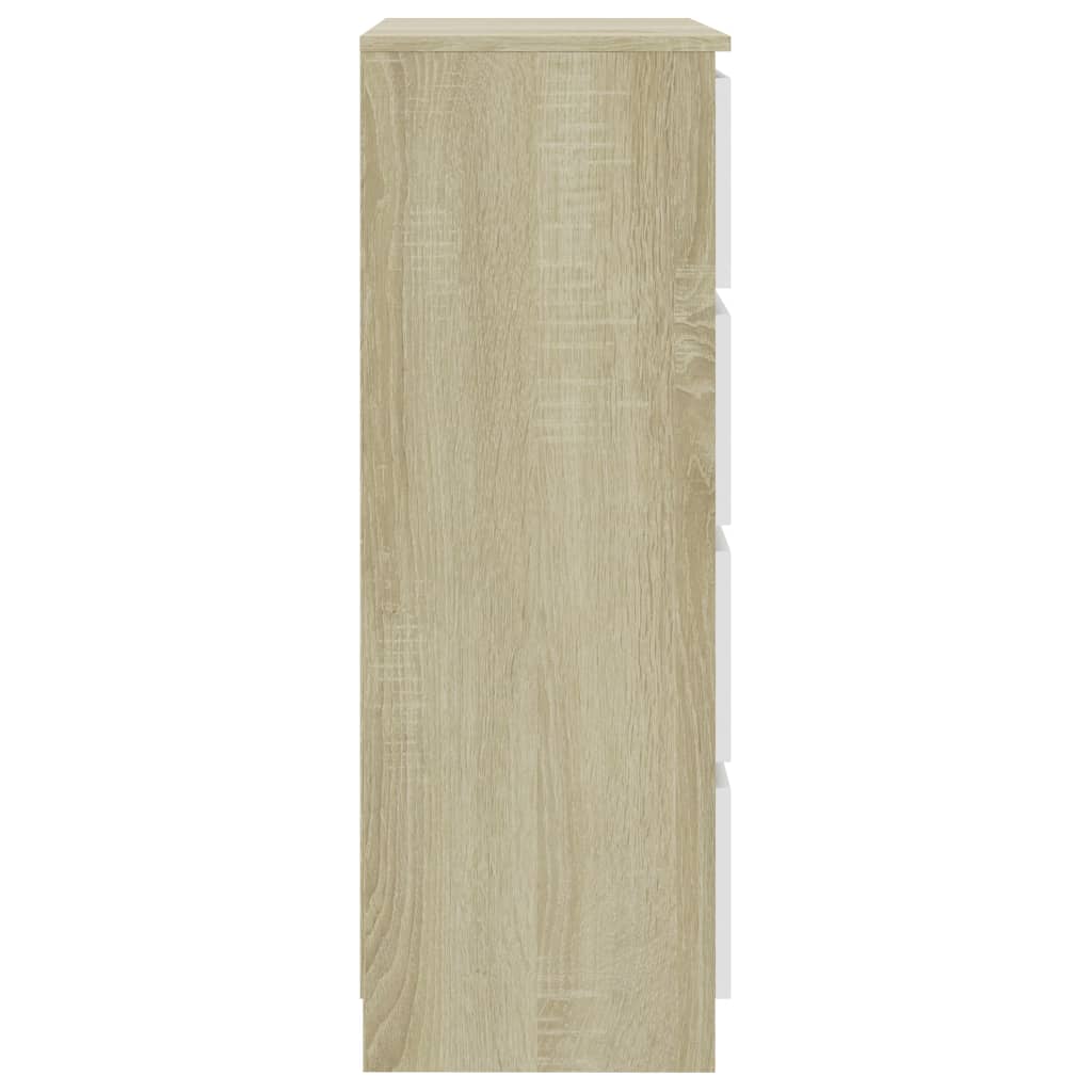 vidaXL Сайдборд, бяло и сонома дъб, 60x35x98,5 см, инженерно дърво