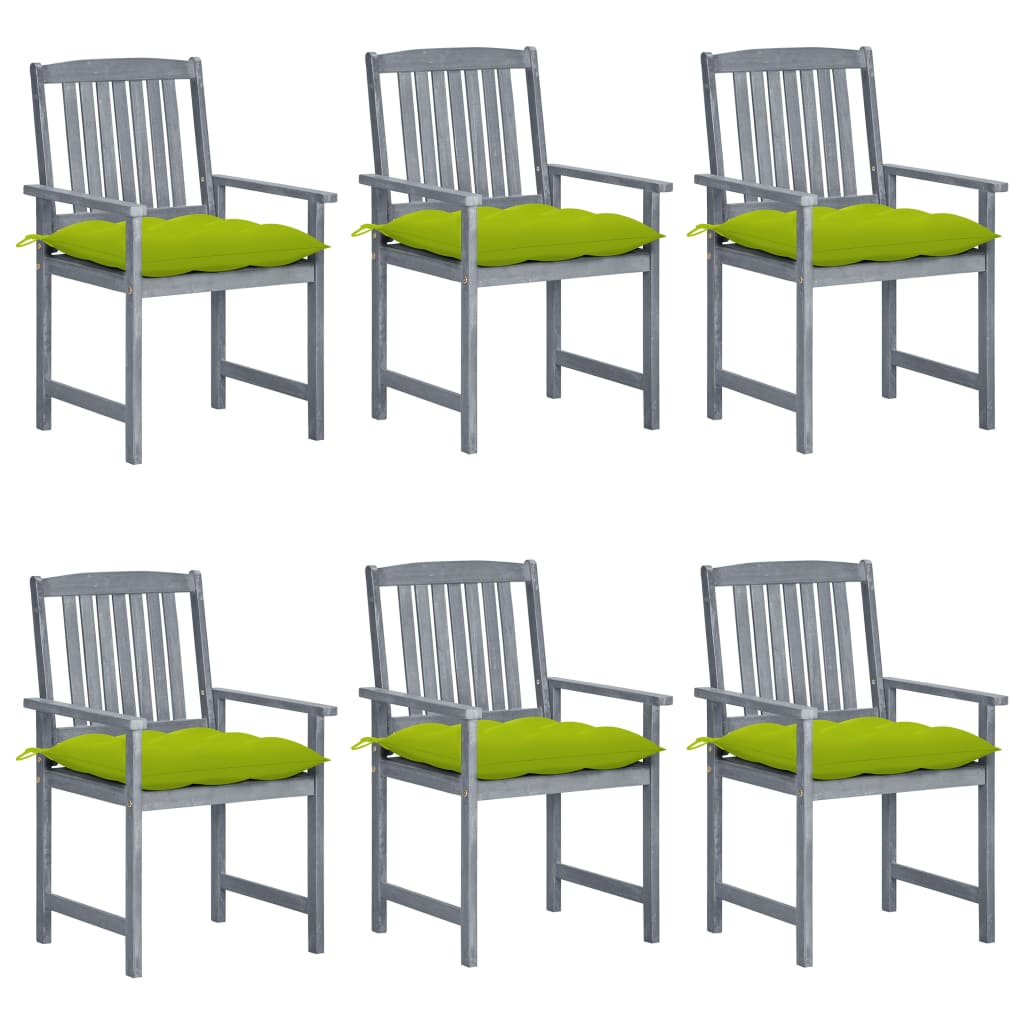 vidaXL Градински столове с възглавници, 6 бр, сиви, акация масив