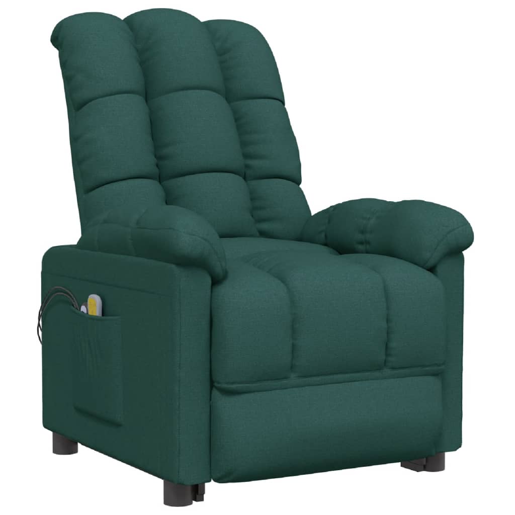 vidaXL Електрически масажен стол, тъмнозелен, текстил