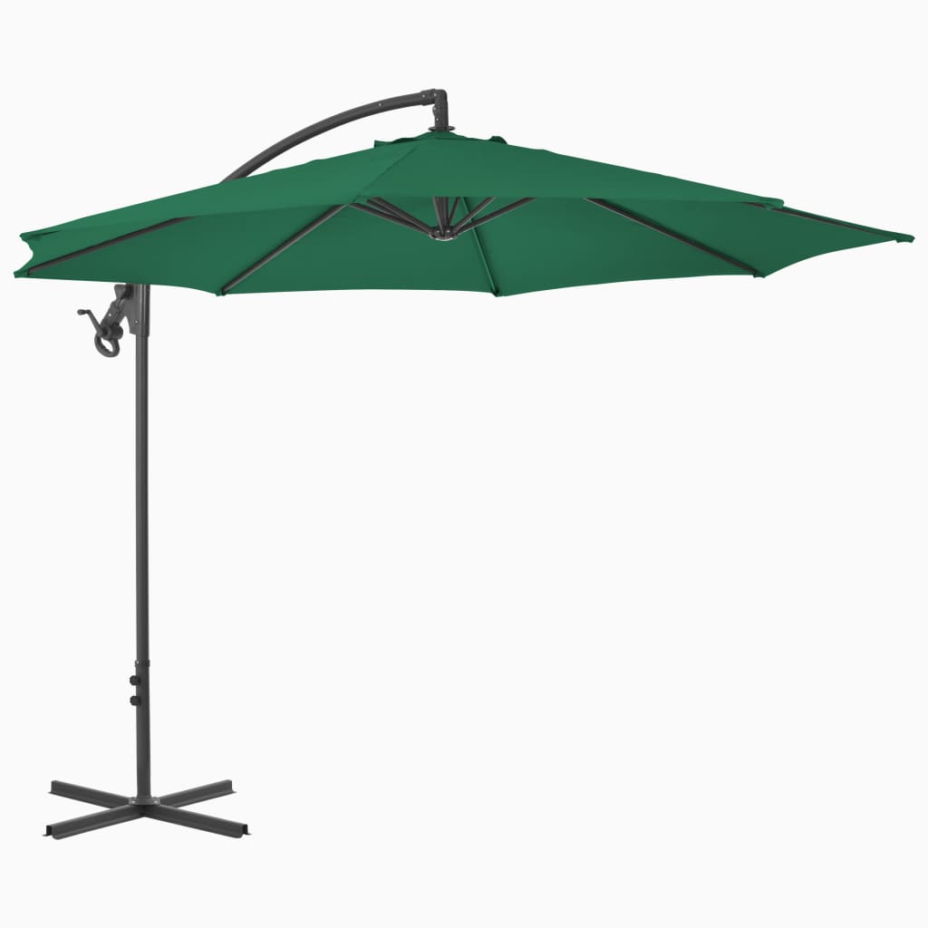 vidaXL Градински чадър, чупещо рамо и стоманен прът, 300 см, зелен