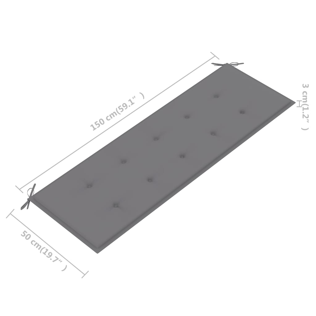 vidaXL Градинска пейка със сиво шалте, 150 см, тик масив