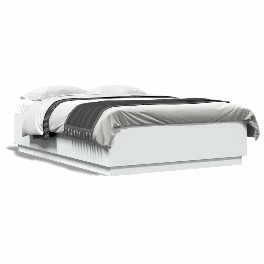 vidaXL Рамка за легло с LED осветление бяла 150x200 см инженерно дърво