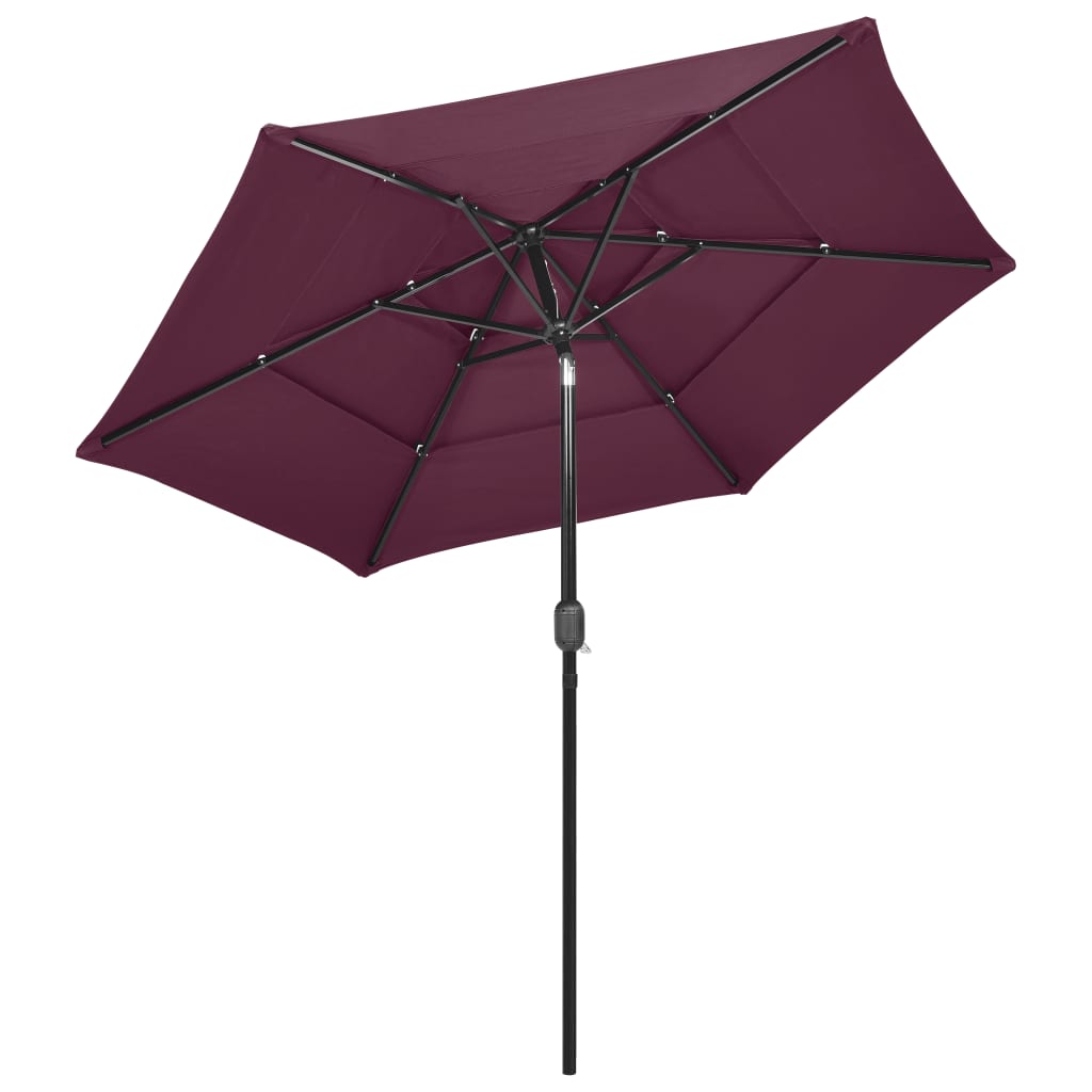 vidaXL Градински чадър на 3 нива с алуминиев прът, бордо червен, 2,5 м