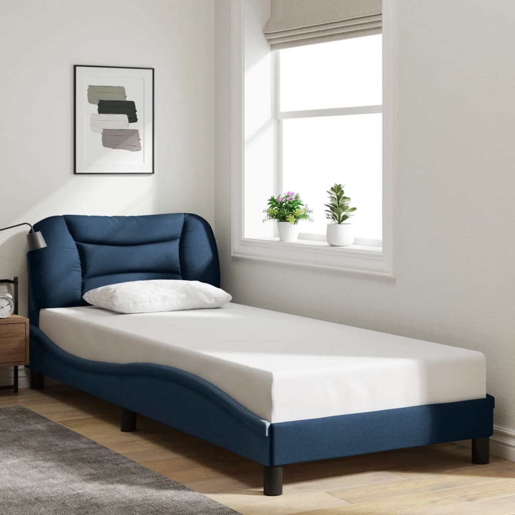 vidaXL Рамка за легло с LED осветление, синя, 90x200 см, плат