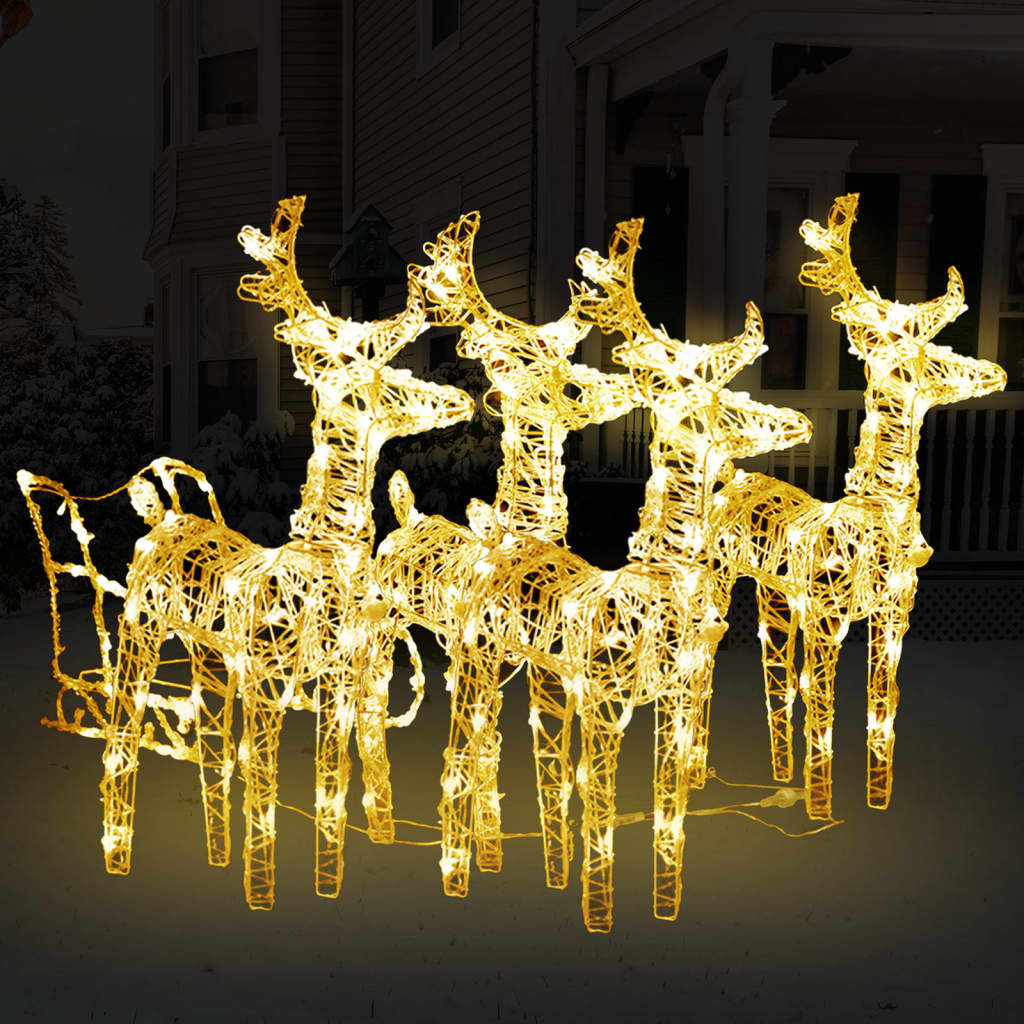 vidaXL Коледна украса елени с шейна, 240 LED, акрил