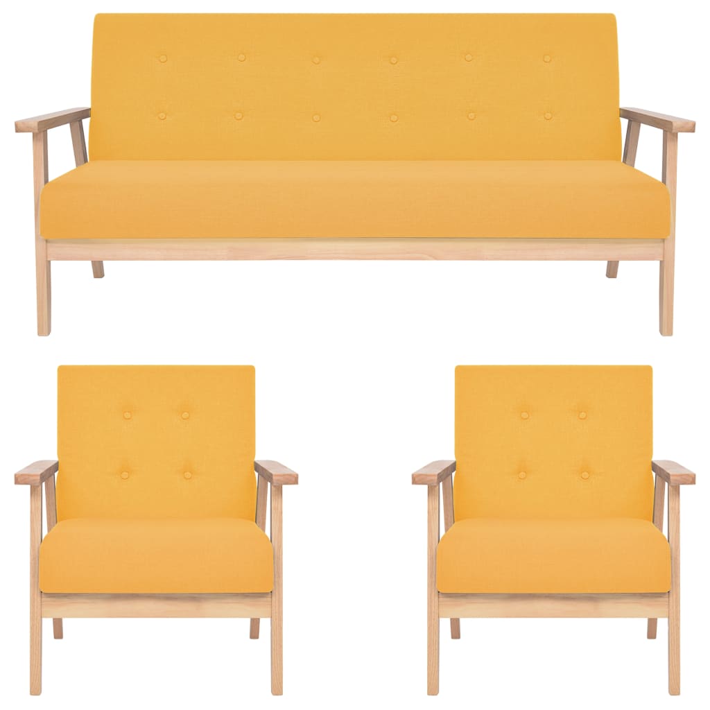 vidaXL Комплект диван с кресла, 3 части, текстил, жълт