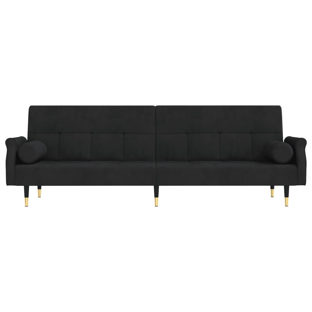 vidaXL Разтегателен диван с възглавници, черен, кадифе