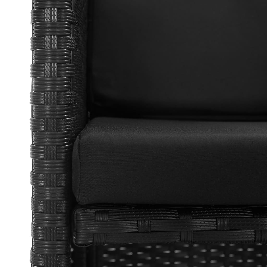 vidaXL Градински комплект с възглавници, 3 части, полиратан, черен