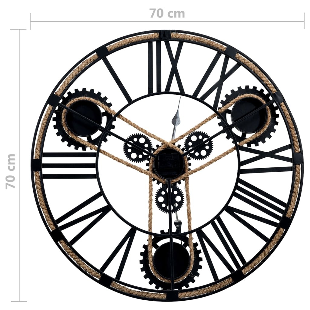 vidaXL Стенен часовник, черен, 70 см, метал