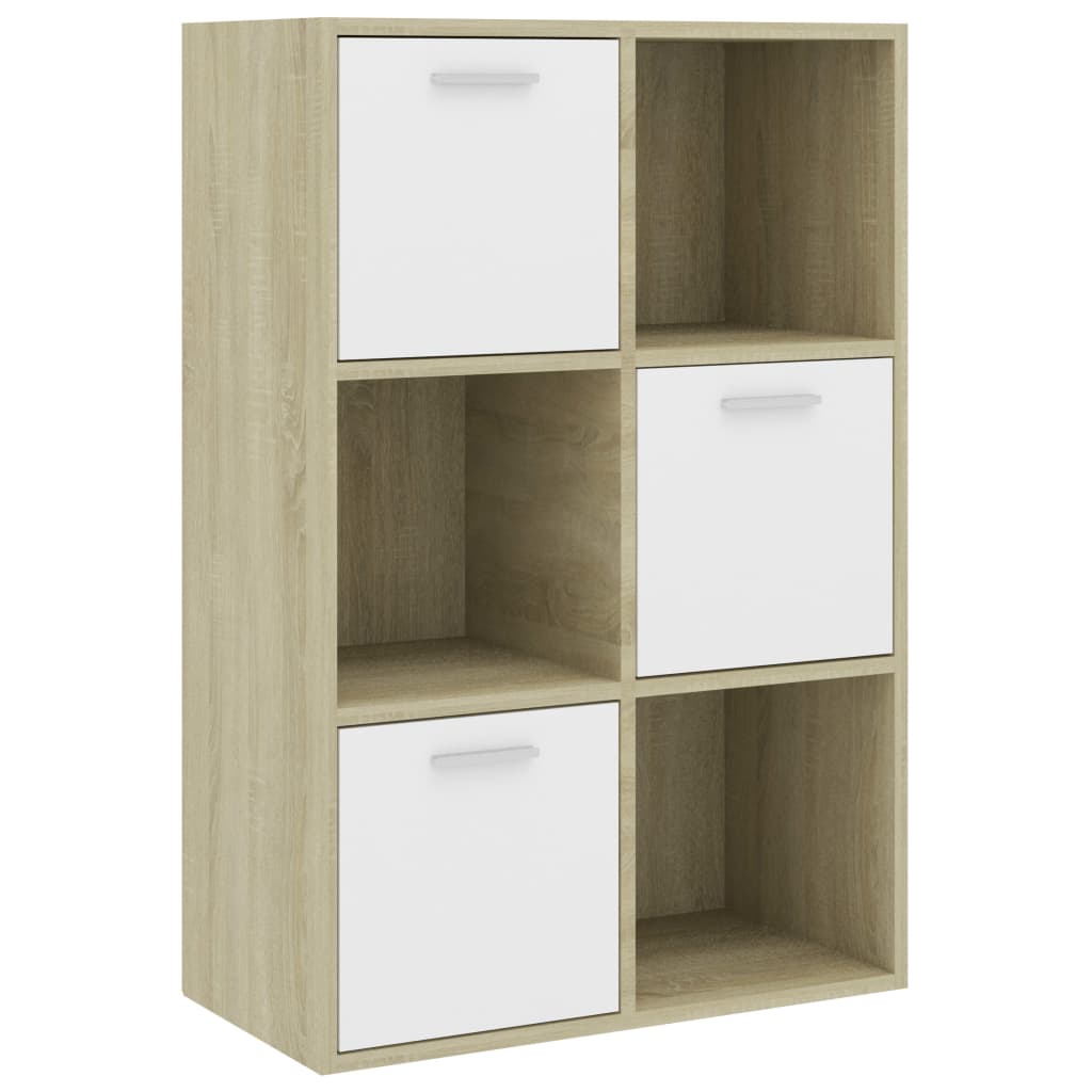 vidaXL Шкаф за съхранение, бяло и дъб сонома 60x29,5x90 см, ПДЧ