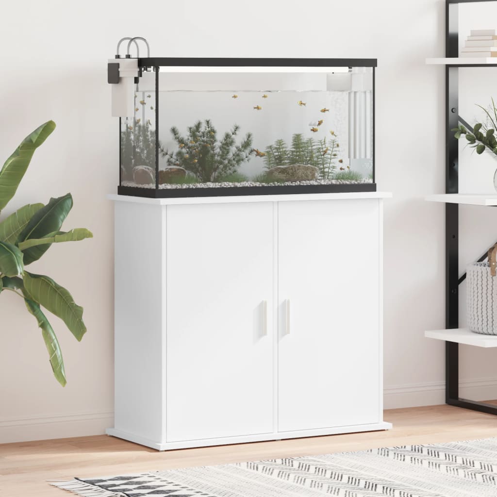vidaXL Поставка за аквариум, бяла, 81x36x73 см, инженерно дърво