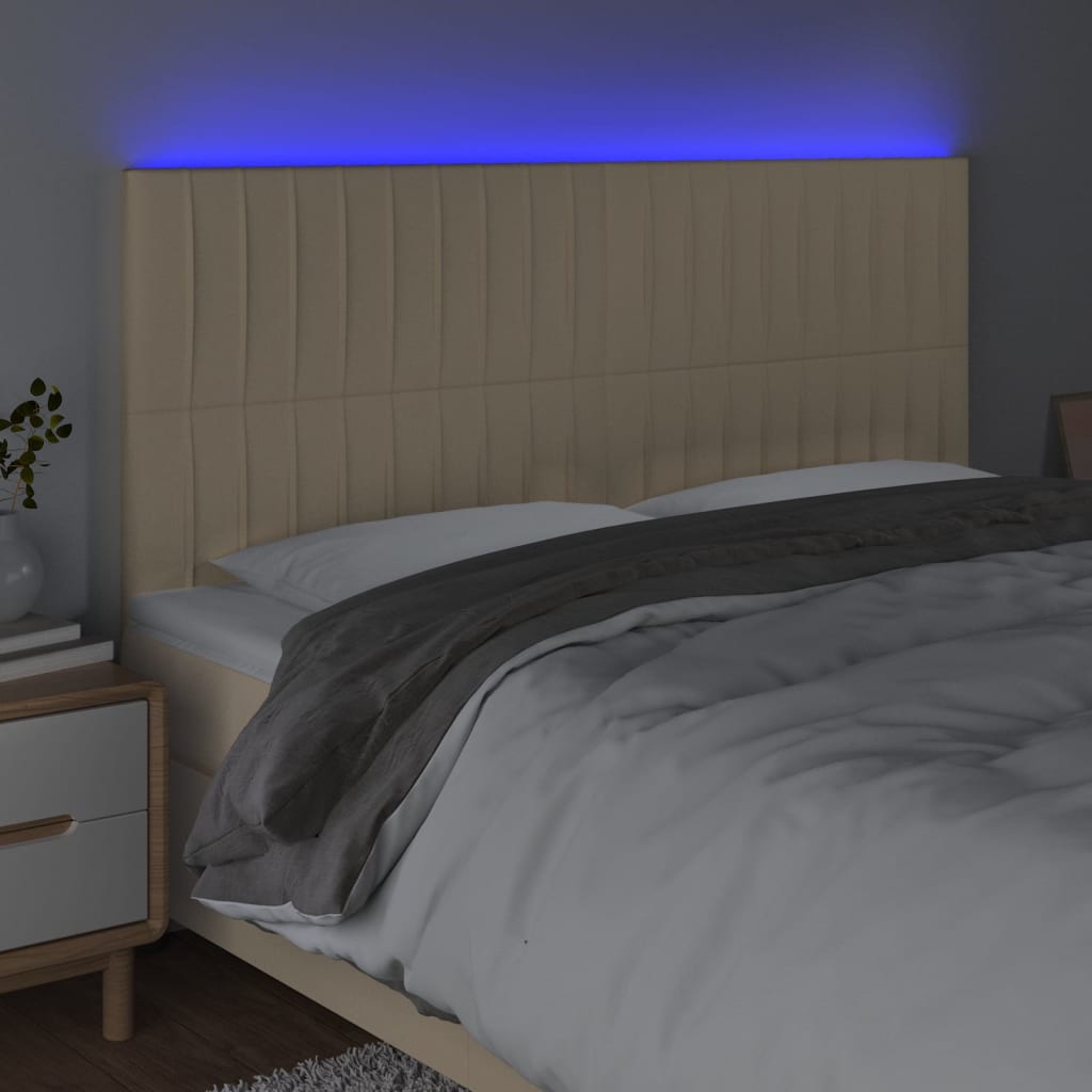 vidaXL LED горна табла за легло, кремава, 200x5x118/128 см, плат
