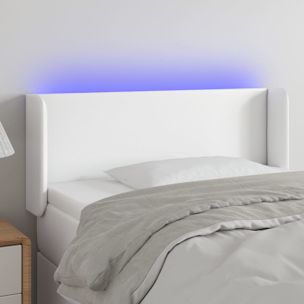 vidaXL LED горна табла за легло, бяла, 93x16x78/88 см, изкуствена кожа