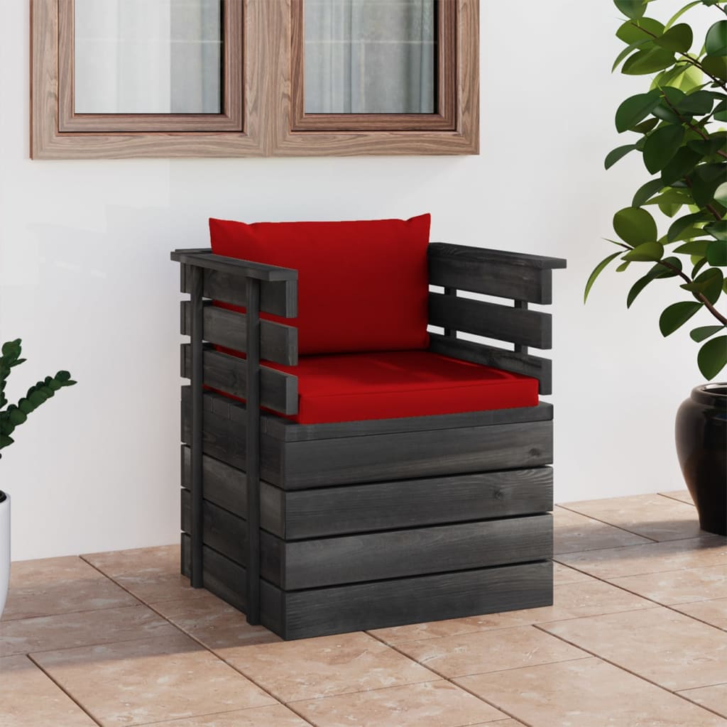 vidaXL Градински фотьойл с възглавници, борова дървесина