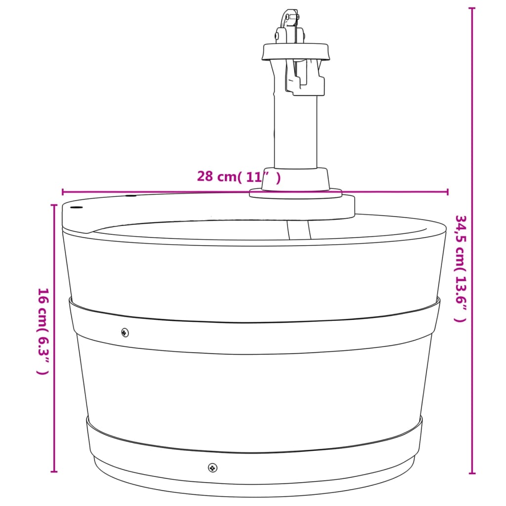 vidaXL Воден фонтан с помпа 28x28x34,5 см масивна ела