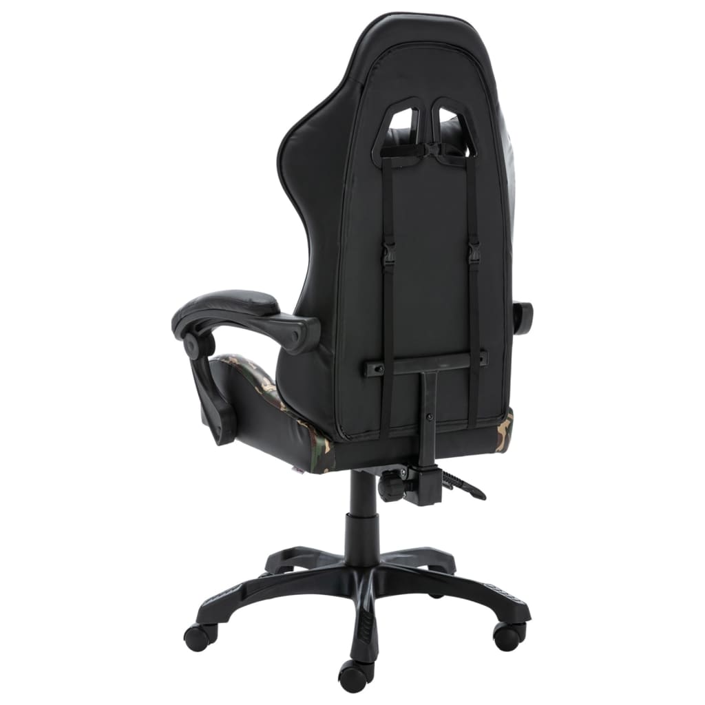 vidaXL Геймърски стол, черно и камуфлаж, изкуствена кожа