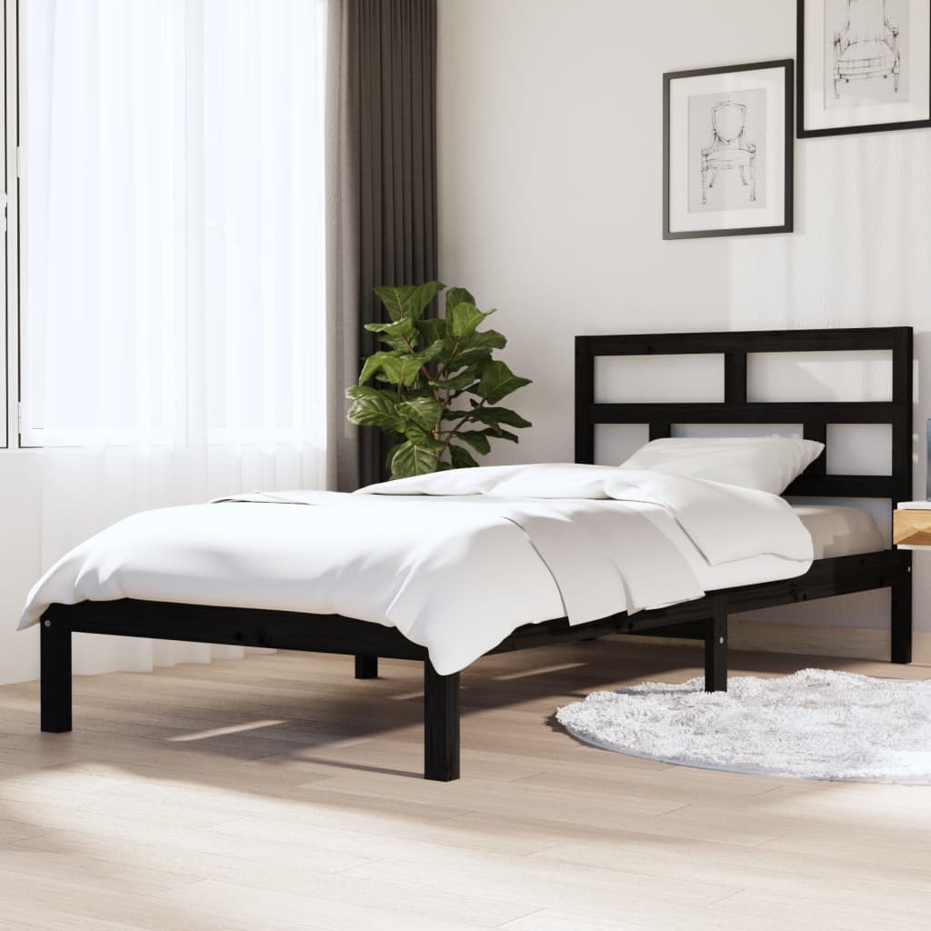 vidaXL Рамка за легло, черна, борово дърво масив, 90х200 см
