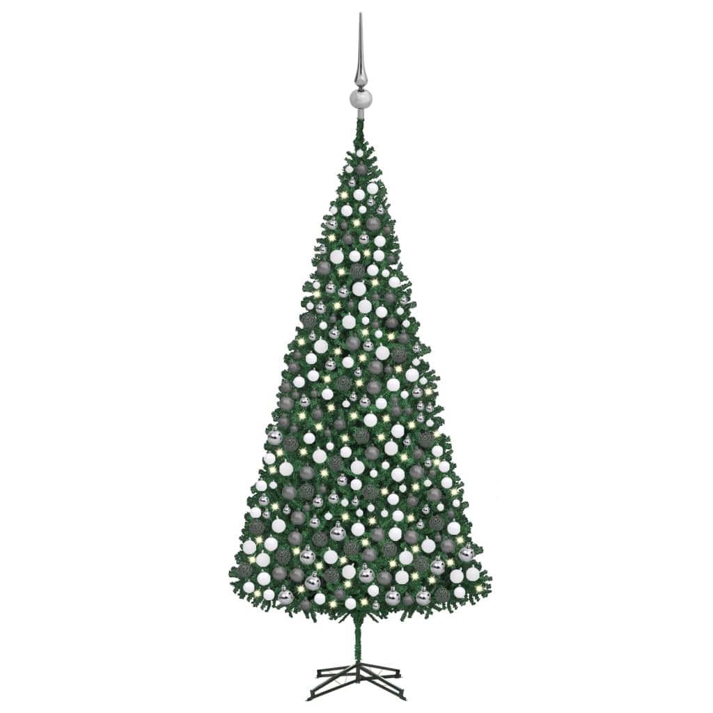 vidaXL Изкуствена осветена коледна елха с топки, 500 см, зелена
