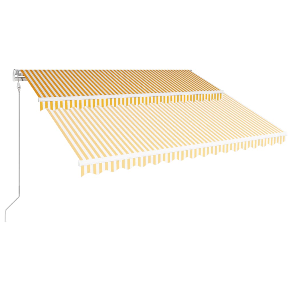 vidaXL Автоматично прибиращ се сенник, 400x300 см, жълто и бяло
