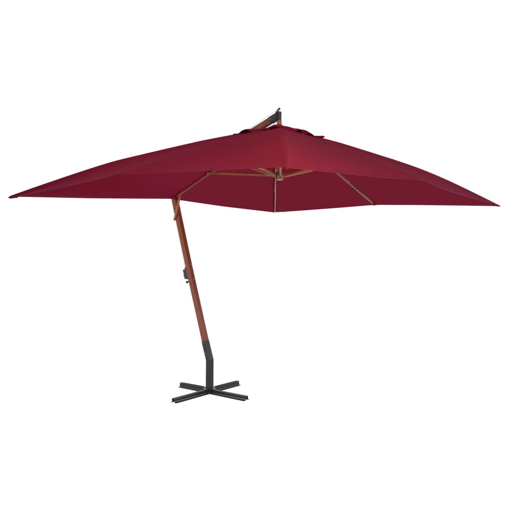vidaXL Градински чадър чупещо рамо и дървен прът 400x300 см бордо