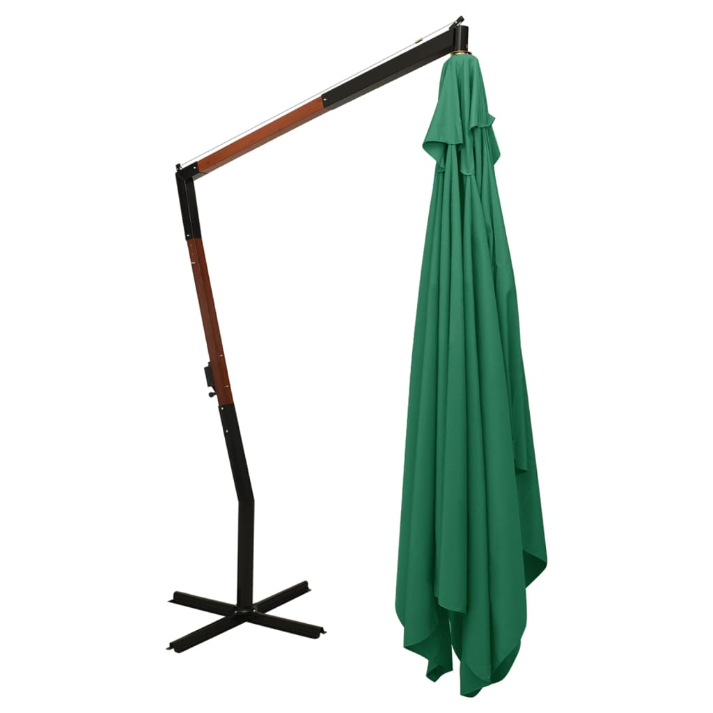 vidaXL Конзолен чадър с дървен прът, 400x300 см, зелен