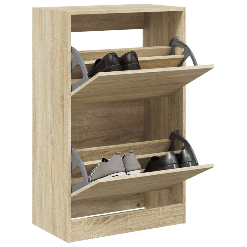 vidaXL Шкаф за обувки, дъб сонома, 60x34x96,5 см, инженерно дърво
