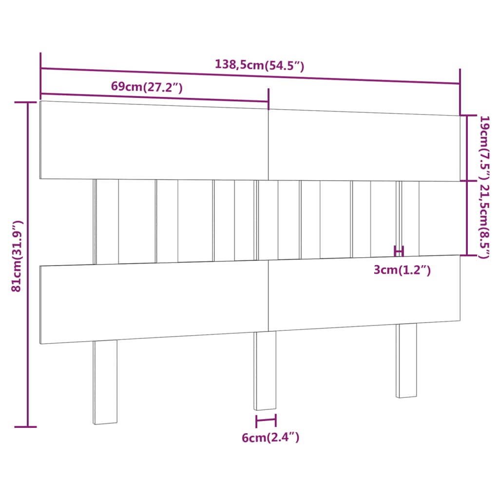 vidaXL Горна табла за легло, сива, 138,5x3x81 см, бор масив