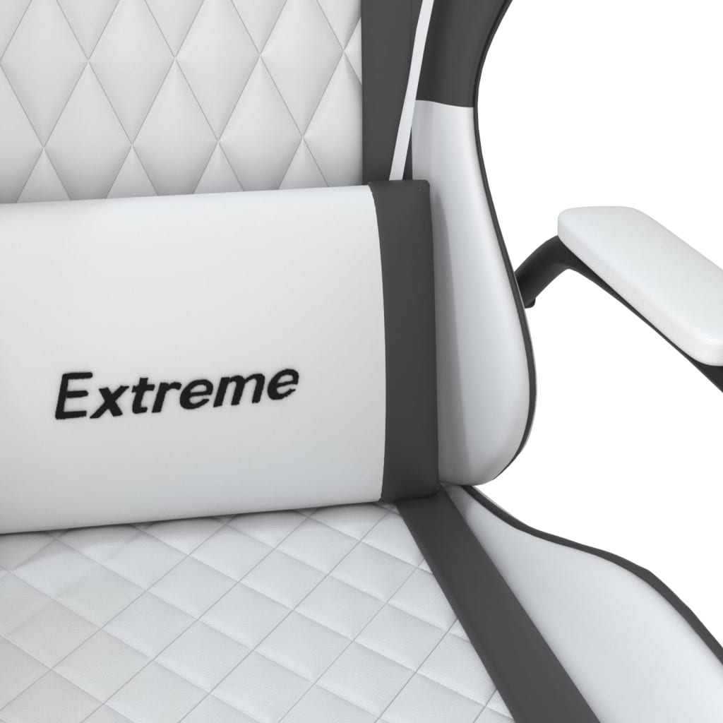 vidaXL Масажен гейминг стол, бяло и черно, изкуствена кожа