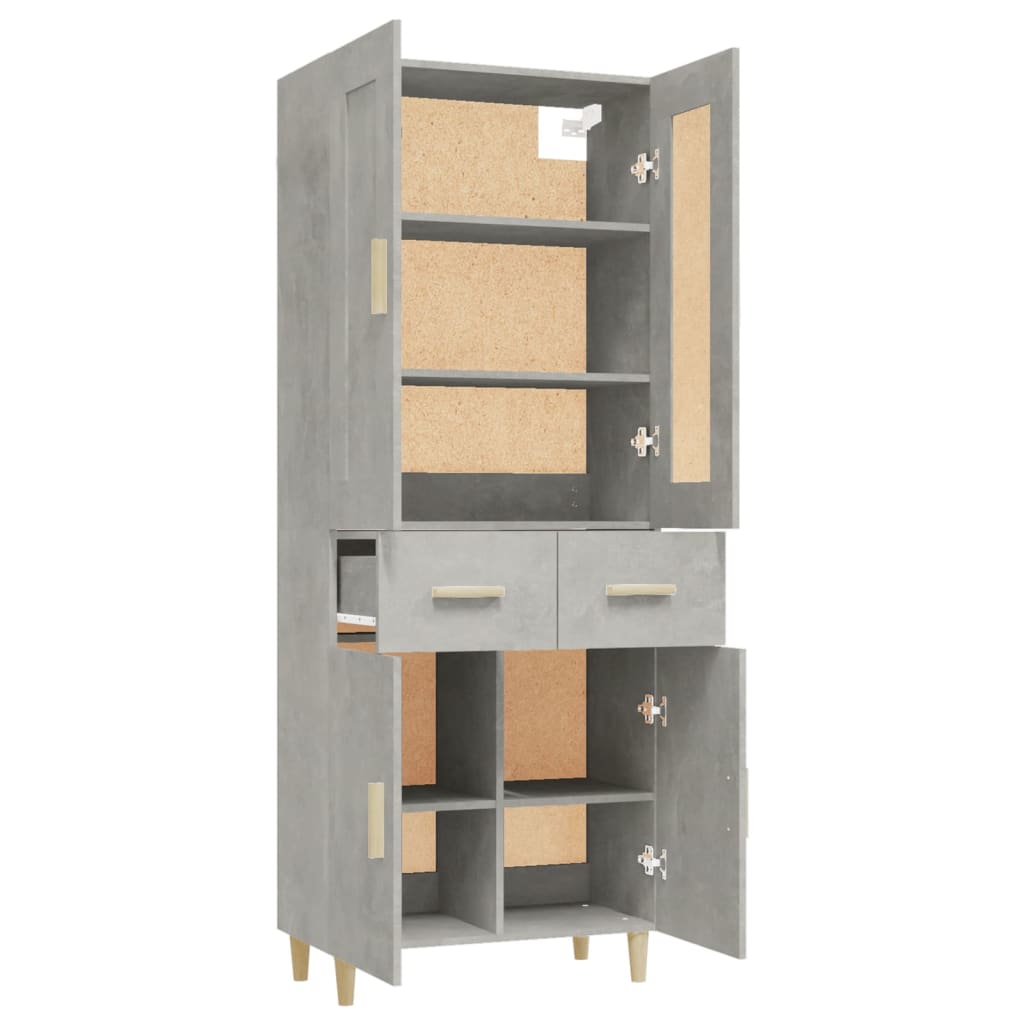 vidaXL Висок шкаф, бетонно сив, инженерно дърво