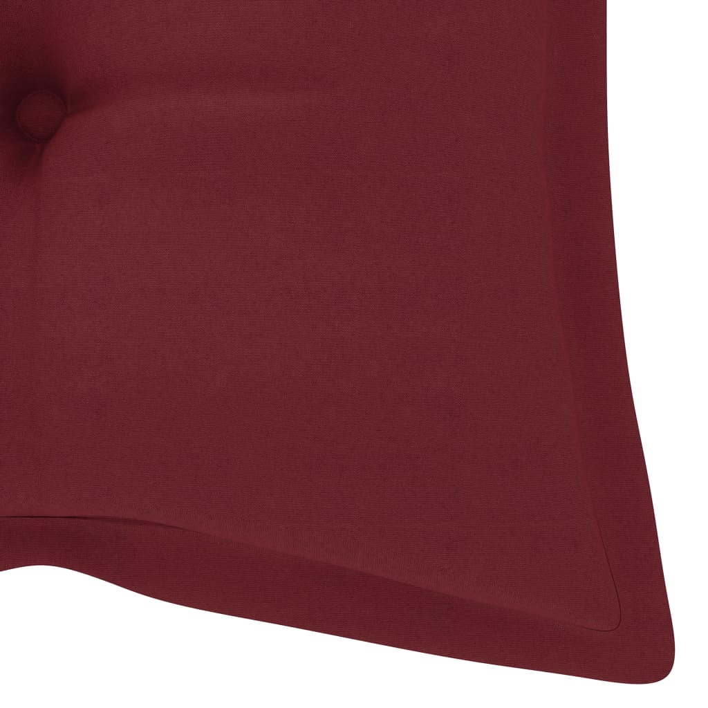 vidaXL Градинска люлка с виненочервено шалте, 120 см, тик масив