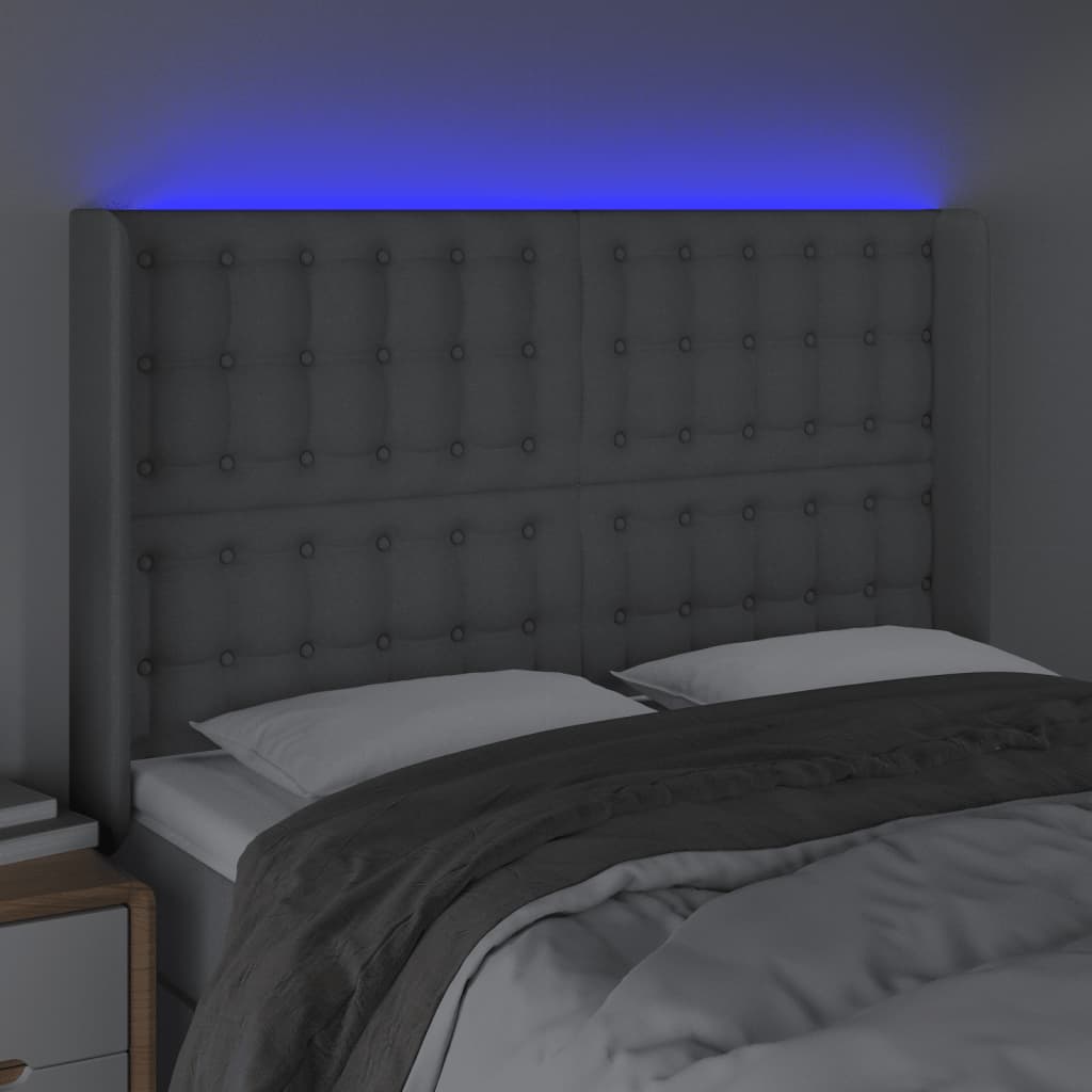 vidaXL LED горна табла за легло, светлосива, 147x16x118/128 см, плат