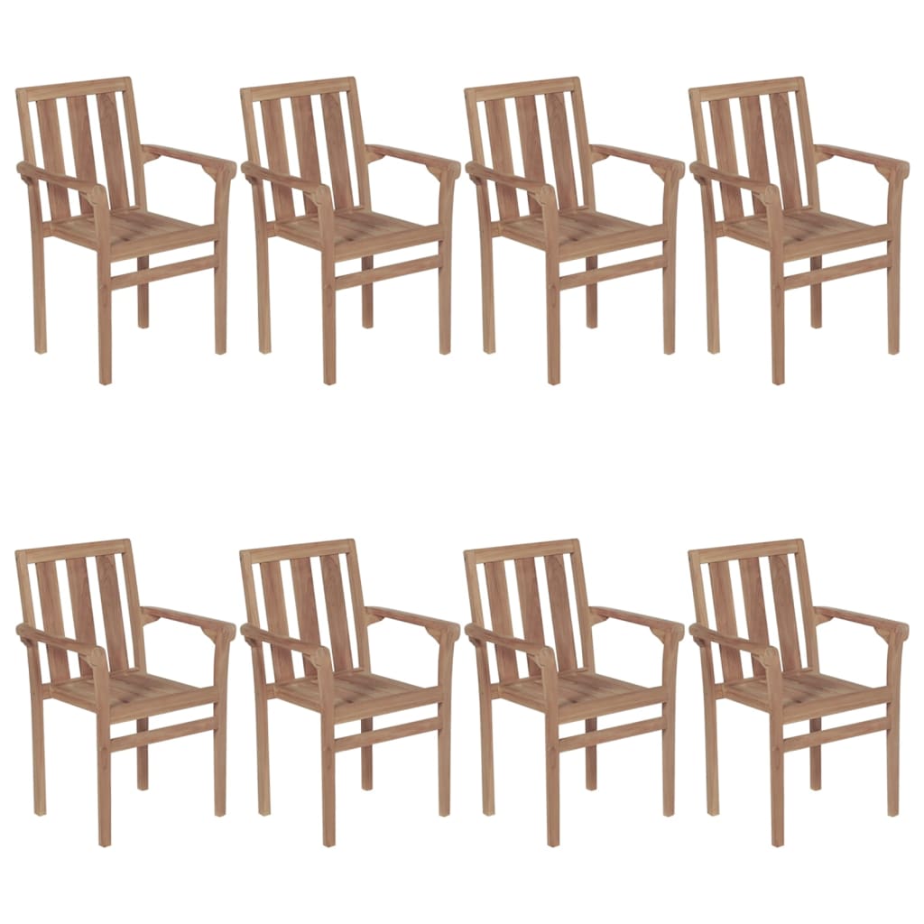 vidaXL Стифиращи градински столове с възглавници, 8 бр, тик масив