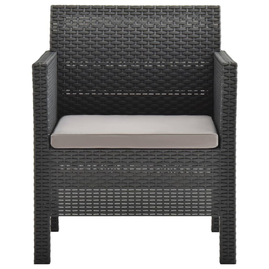 vidaXL Градински столове с възглавници, 2 бр, PP ратан, антрацит