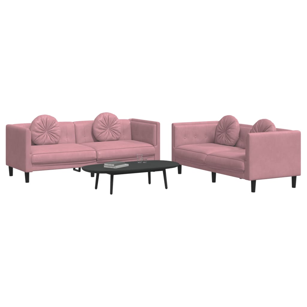 vidaXL Комплект дивани от 2 части с възглавници, розов, кадифе