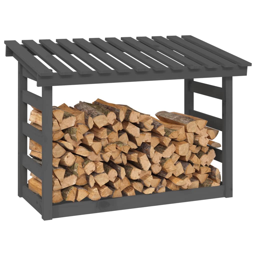vidaXL Поставка за дърва за огрев, сива, 108x64,5x78 см, бор масив