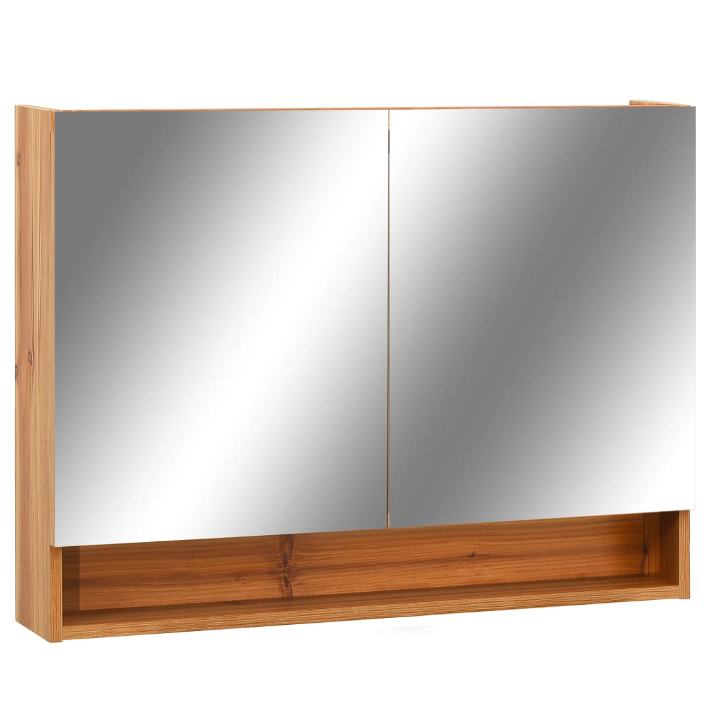 vidaXL Шкаф с LED огледало за баня, дъб, 80x15x60 см, МДФ