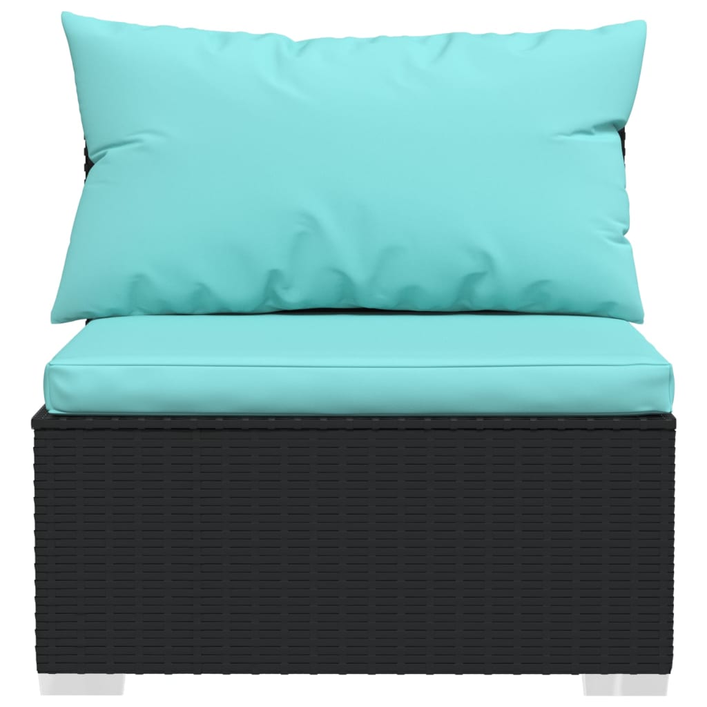vidaXL 3-местен диван с възглавници, черен, полиратан