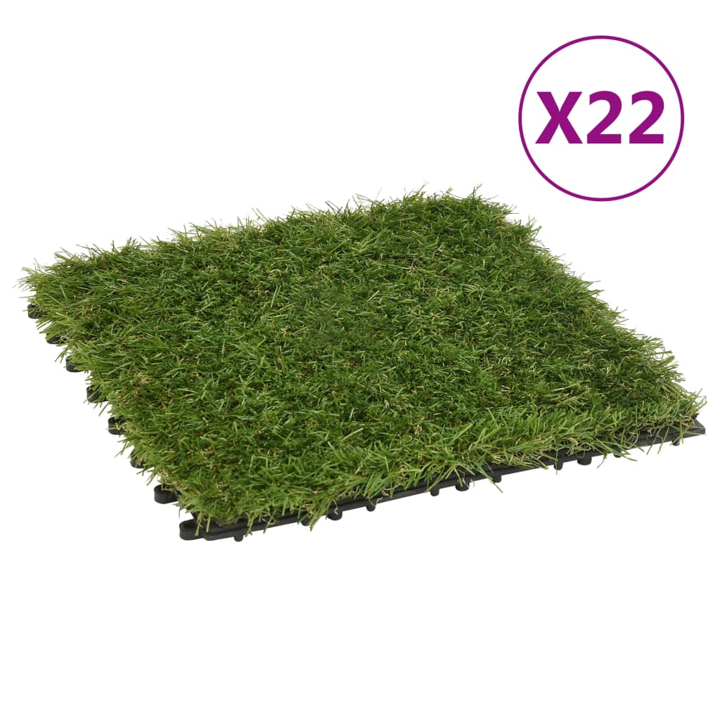 vidaXL Плочки изкуствена трева, 22 бр, зелени, 30x30 см