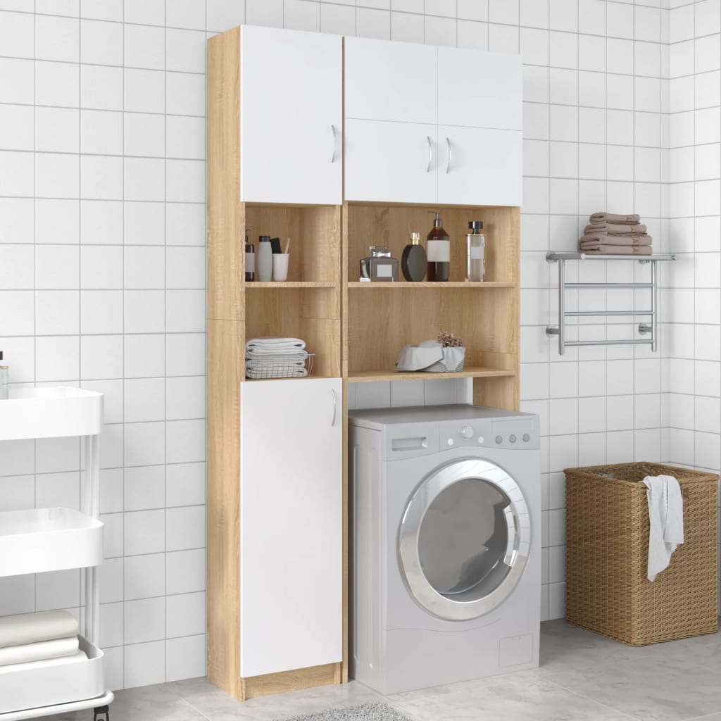 vidaXL Комплект шкафове за пералня, бяло и дъб сонома, ПДЧ
