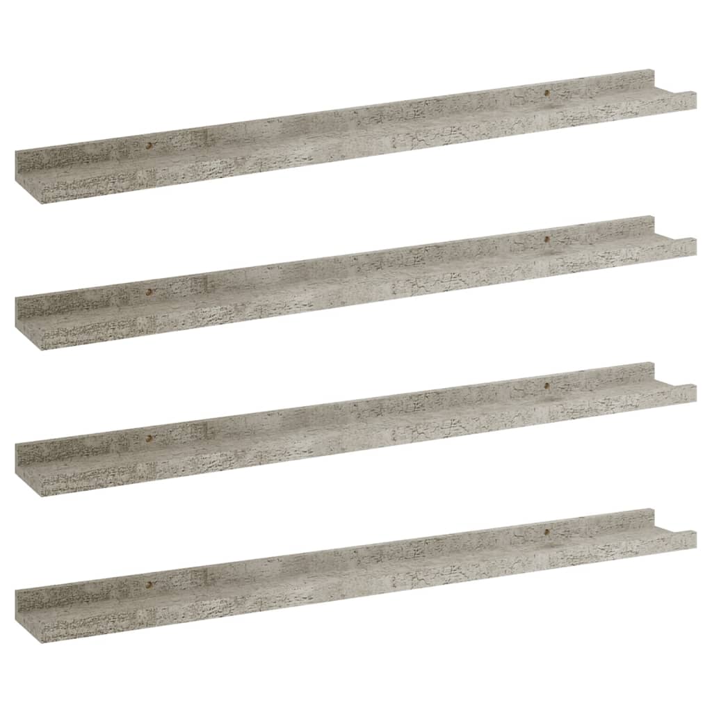 vidaXL Стенни рафтове, 4 бр, бетонно сиви, 80x9x3 см