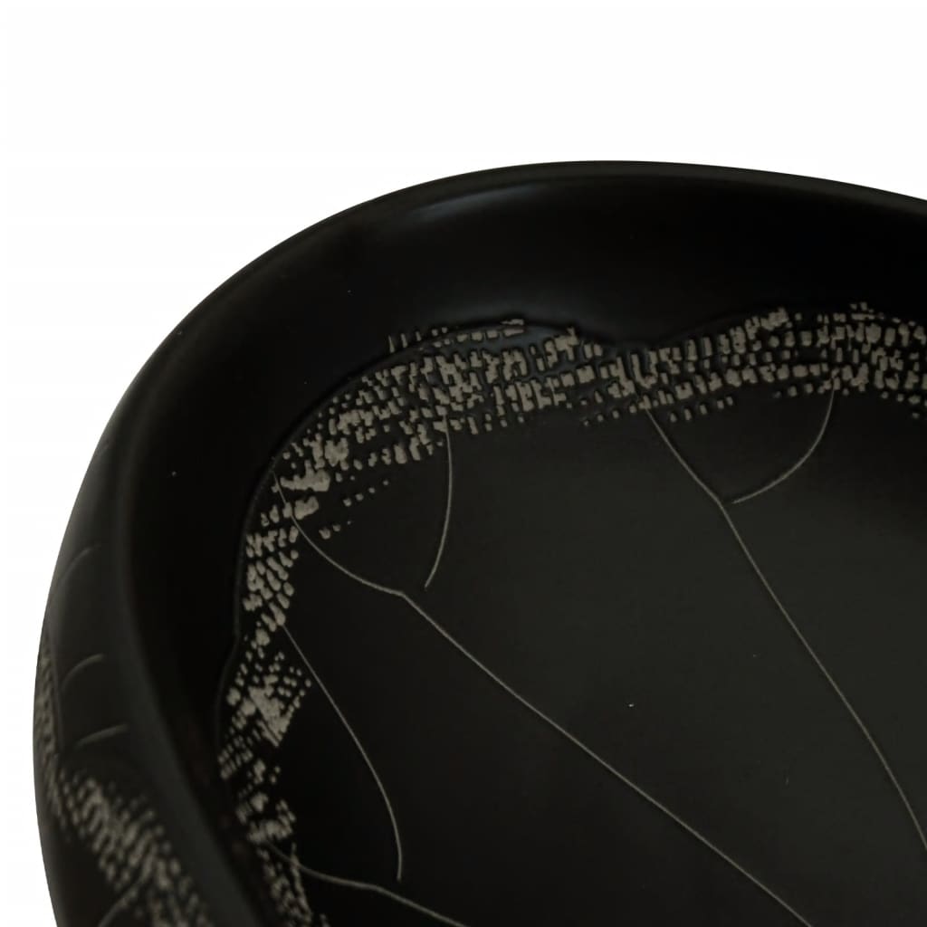 vidaXL Мивка за плот, черна, овална, 59x40x15 см, керамика