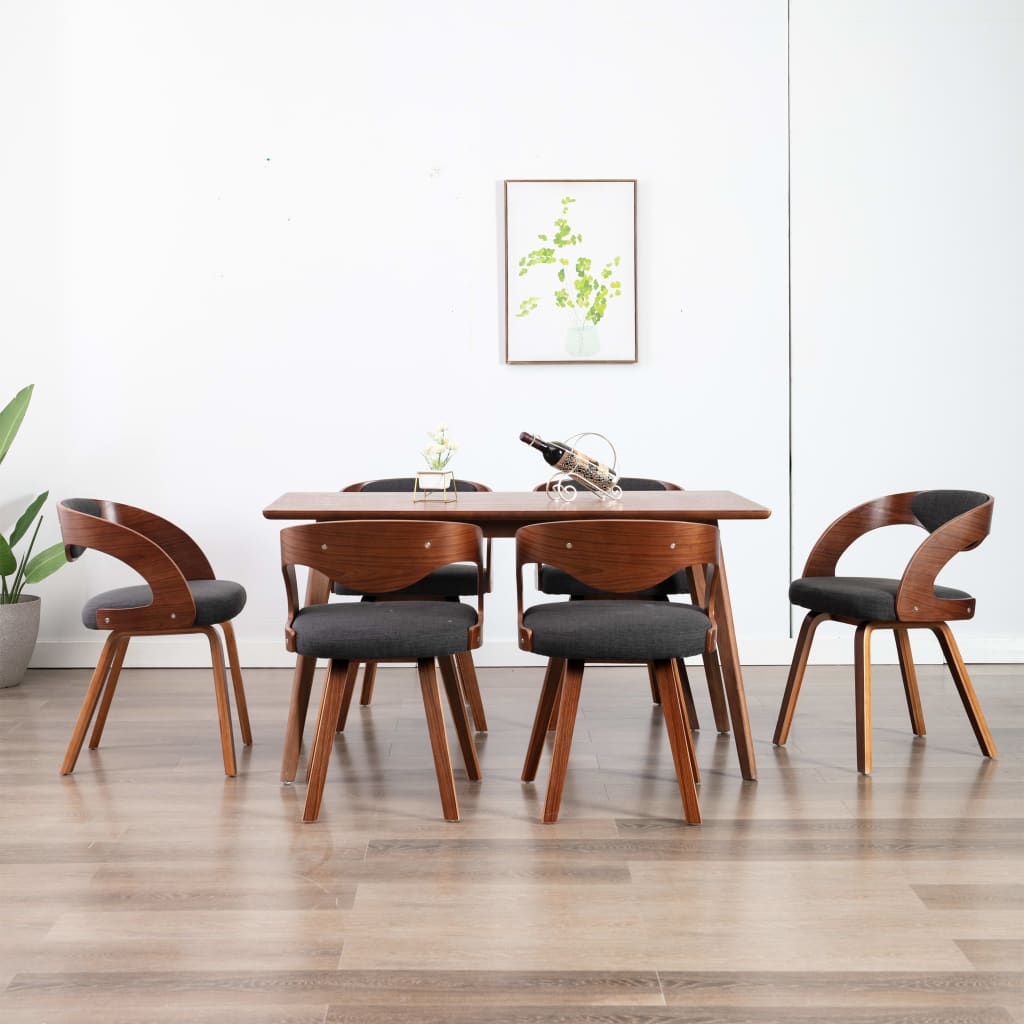 vidaXL Трапезни столове, 6 бр, тъмносиви, извито дърво и текстил