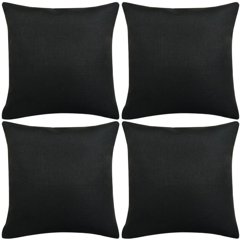 vidaXL Калъфки за възглавници, 4 бр, ленен вид, черни, 40x40 см
