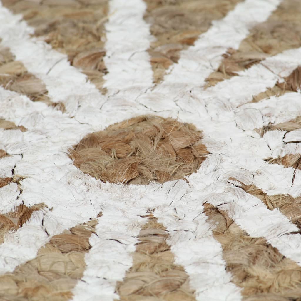 vidaXL Ръчно тъкан килим от юта, бял принт, 120 см