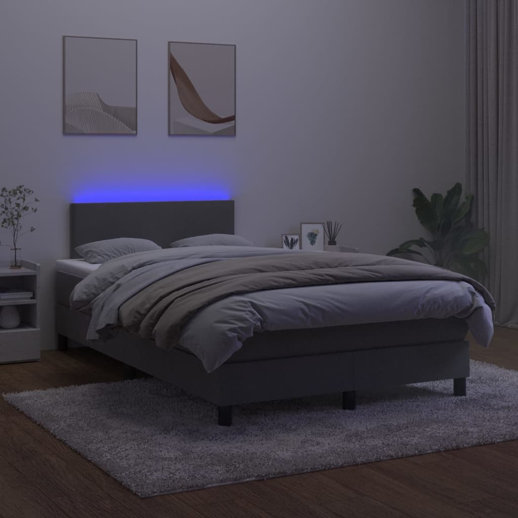 vidaXL Боксспринг легло с матрак и LED, тъмносиво, 120x200 см, кадифе