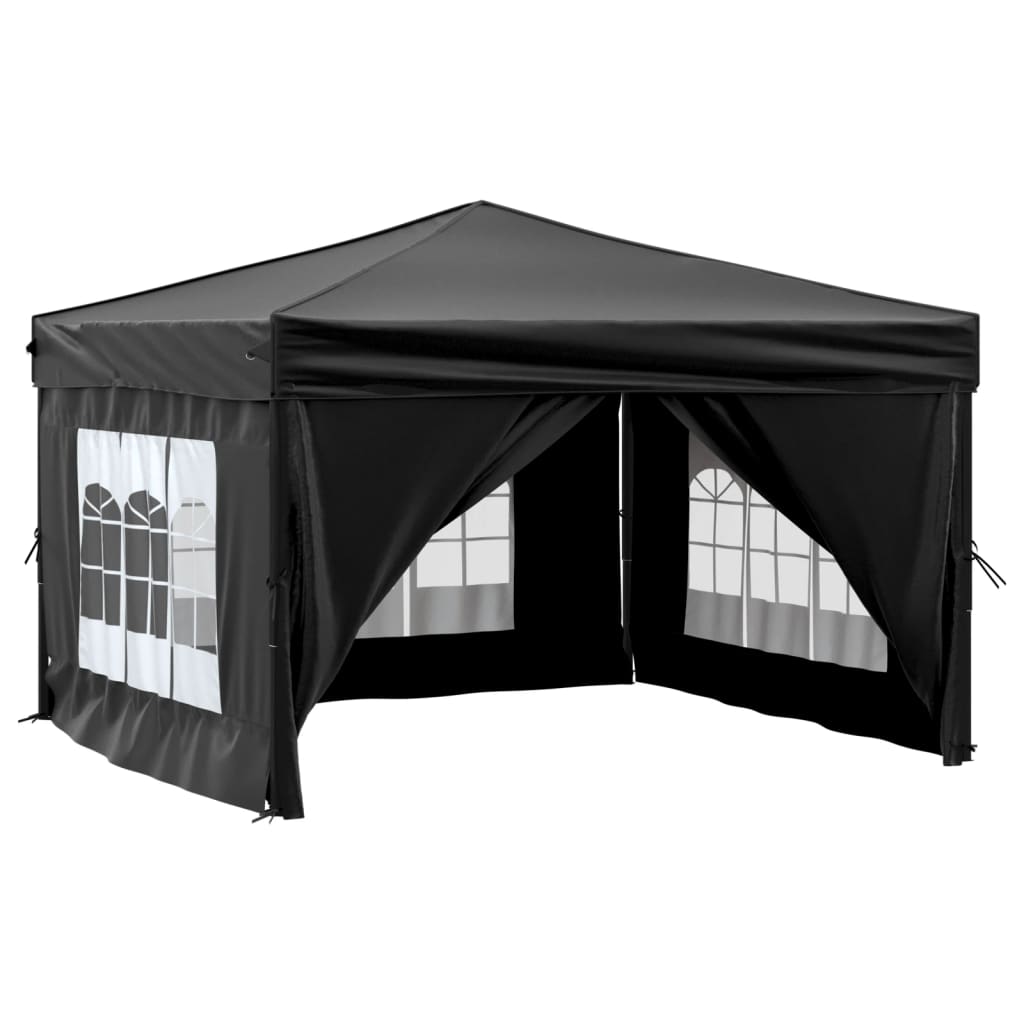 vidaXL Сгъваема парти палатка със странични стени, черна, 3x3 м