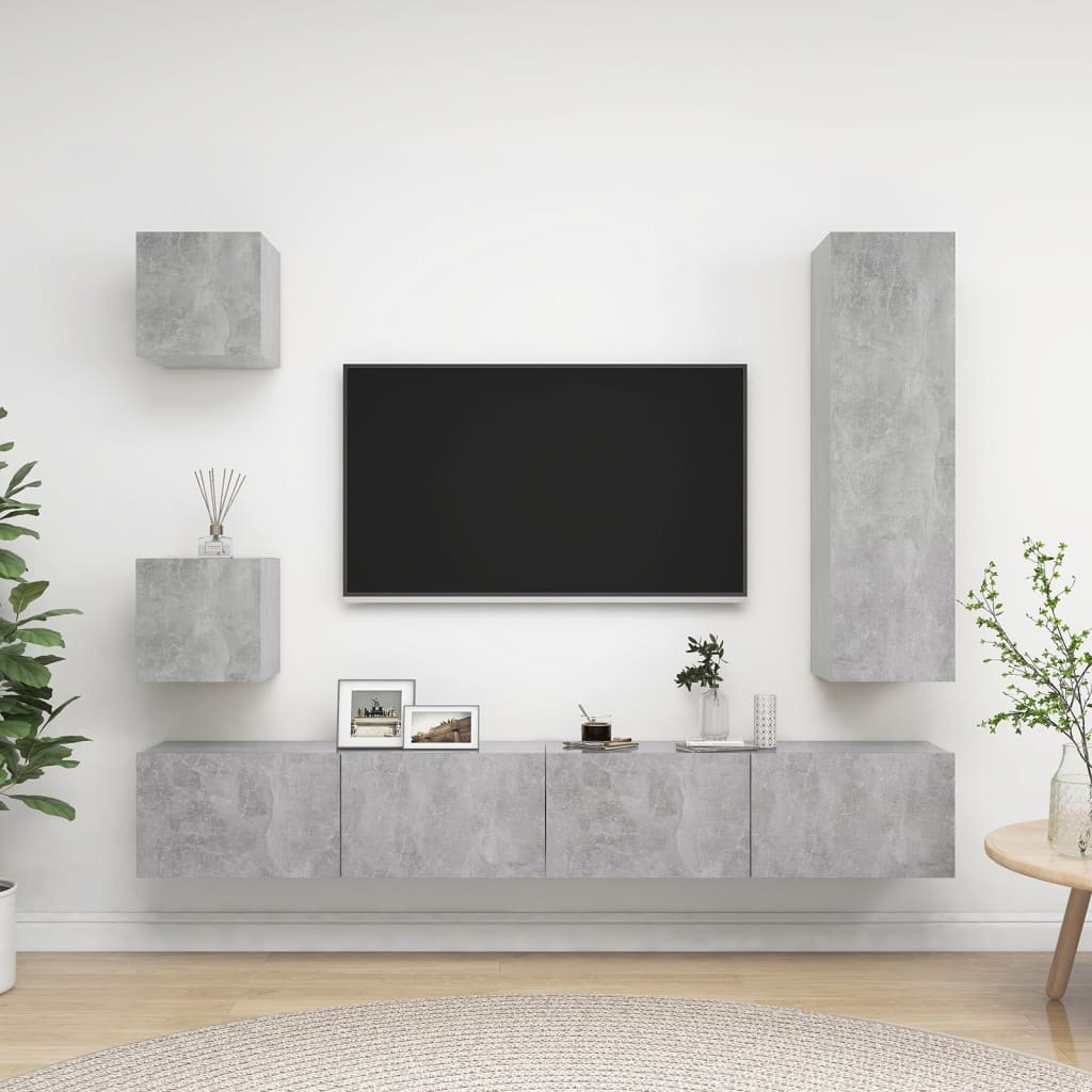 vidaXL Комплект ТВ шкафове от 5 части, бетонно сиви, ПДЧ