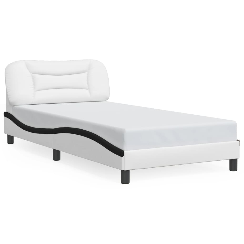 vidaXL Рамка за легло с табла, бяла, черна, 100x200см, изкуствена кожа