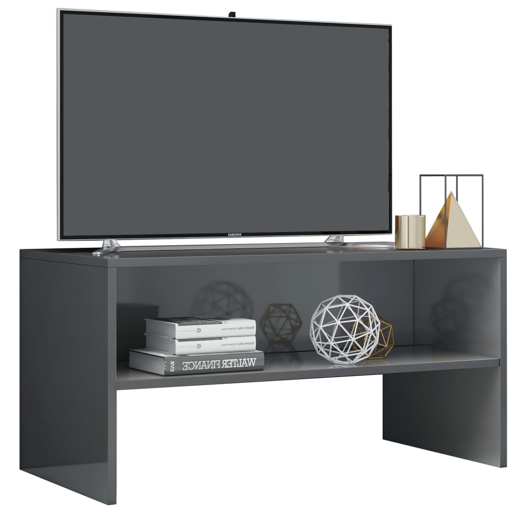 vidaXL ТВ шкаф, сиво със силен гланц, 80x40x40 см, ПДЧ