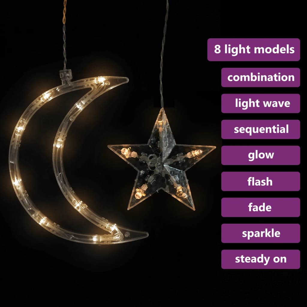 vidaXL Светеща завеса звезди и луни с дистанционно 138 LED топло бяло